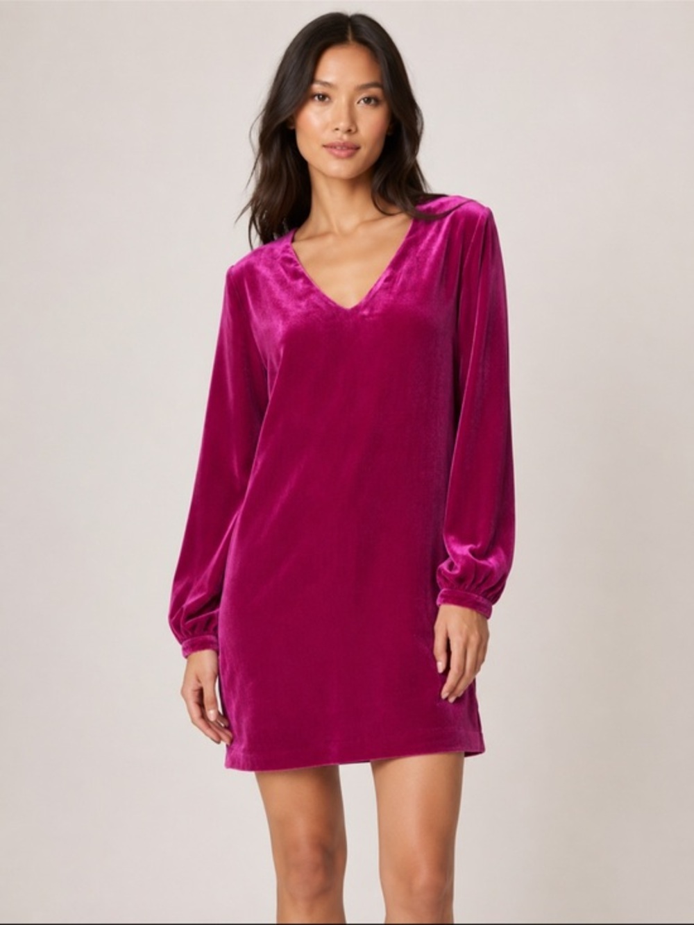Silk Trina Turk Pink Velvet Balloon Sleeve Mini Dress Size Small